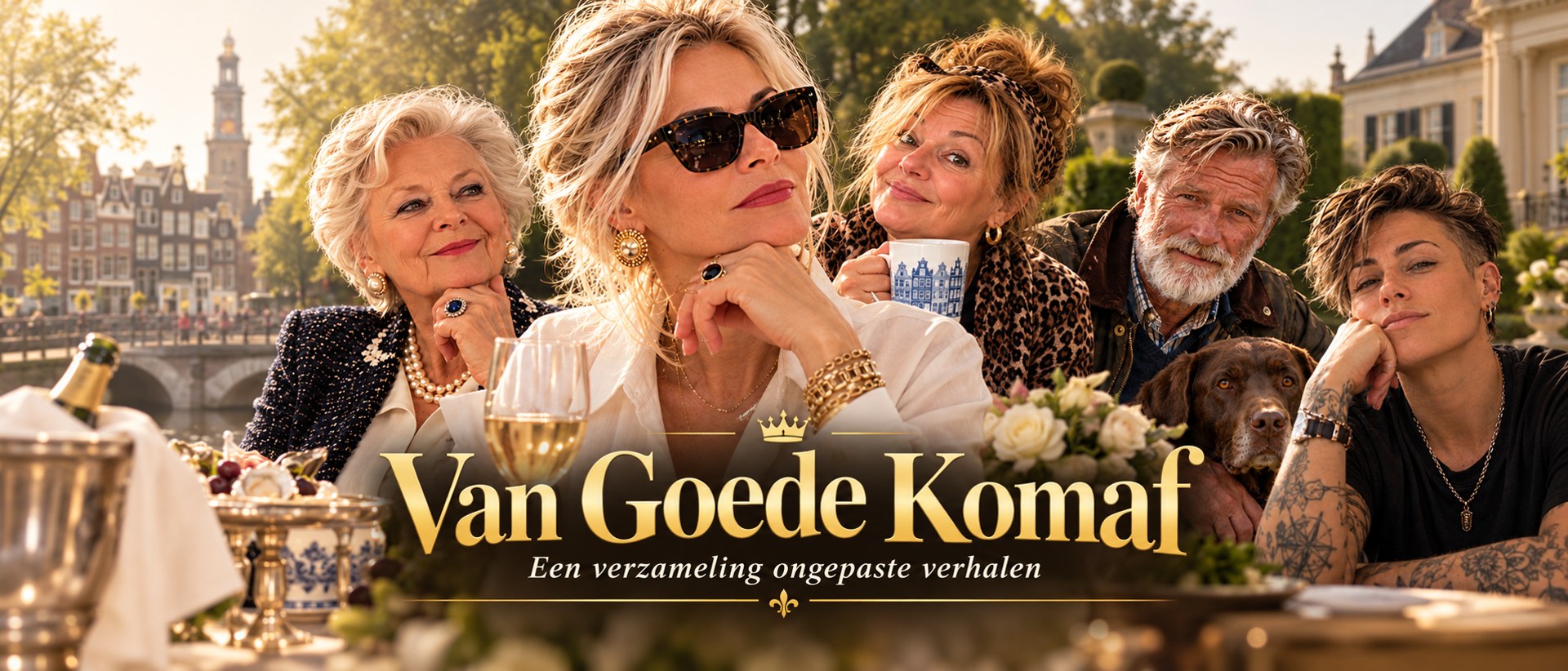 Van Goede Komaf: Clementine, Eveline-Carolina, Bep, Jan-Floris en Vera aan tafel